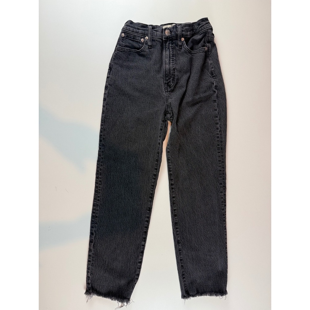 Madewell The Perfect Vintage Straight Jean High Rise Raw Hem Black Lunar Size 25